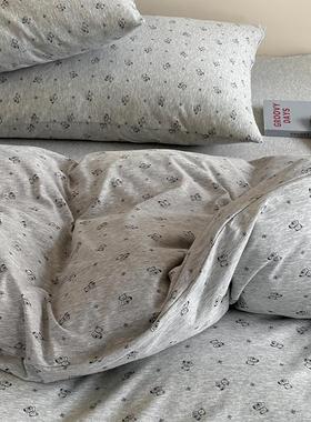 秋冬季可爱灰色小熊A类儿童纯棉针织棉被套单件柔软裸睡单人被罩