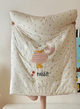 可爱A类婴儿豆豆被子纯棉双层纱加绒儿童春秋空调被加厚单人冬被