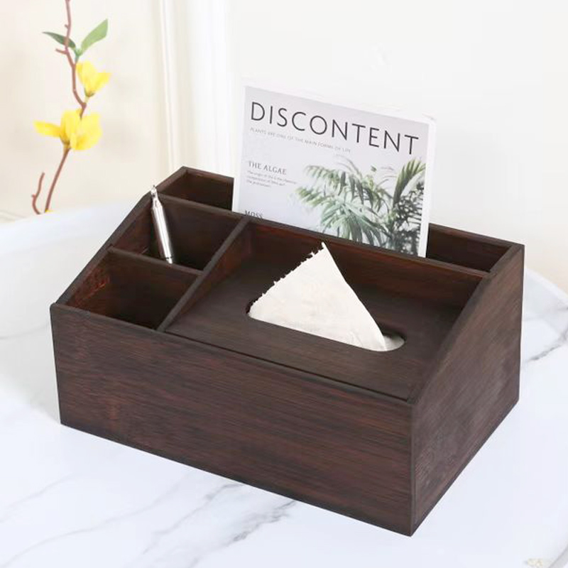 胡桃色多功能纸巾盒客厅竹