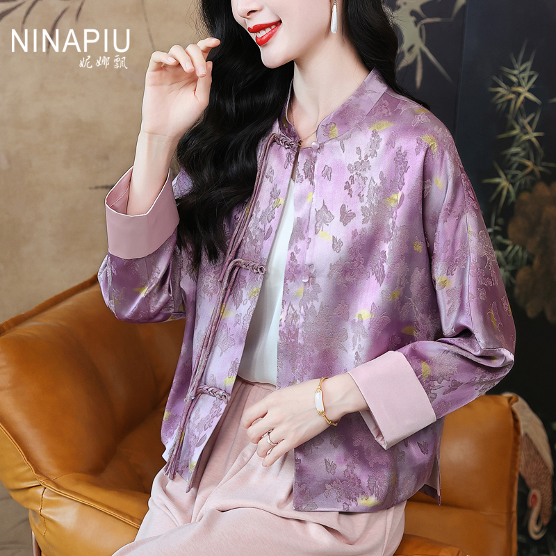妮娜飘新中式复古人丝提花短外套