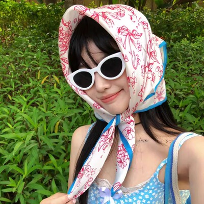 法式复古花卉防晒包头方巾丝巾女