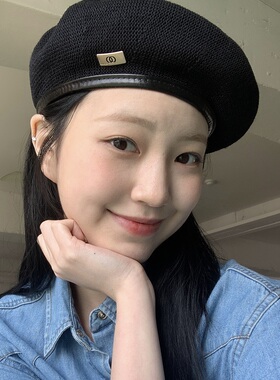 薄款大头围显脸小皮边贝雷帽女春夏季帽子透气百搭复古黑色画家帽
