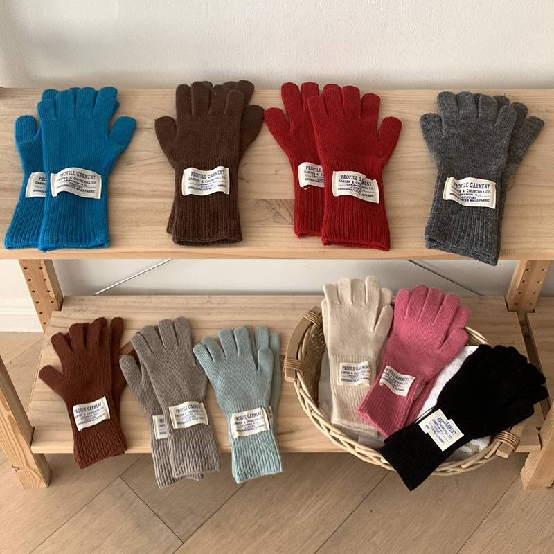 ins百搭露指可触屏长款手套女韩国冬季骑车保暖护腕针织五指手套