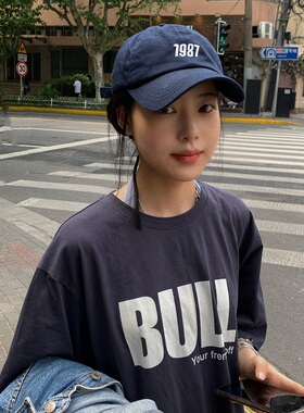 新款复古1987鸭舌帽女春夏百搭弯檐棒球帽情侣帽子防晒遮阳帽男潮