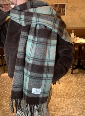 新款复古仿羊绒格子围巾女秋冬季高级感加大加厚流苏围脖披肩两用