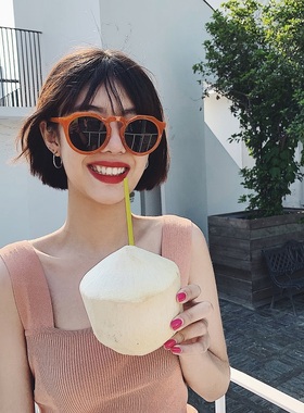 ins糖果色可爱眼镜韩版chic圆脸橘色墨镜网红抖音复古太阳眼镜女