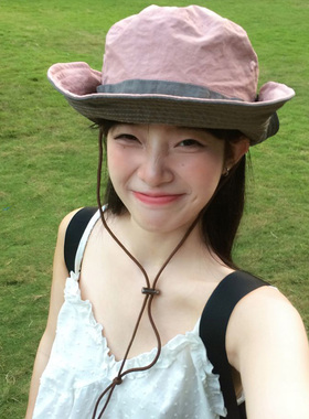 夏季薄款速干遮阳渔夫帽女日系户外登山帽露营徒步防晒帽大檐帽子