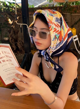 网红法式复古大方巾女百搭夏季防晒丝巾ins海边沙滩遮阳披肩头巾