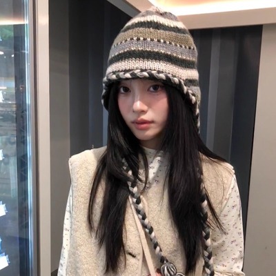 秋冬复古保暖加绒护耳针织毛线帽