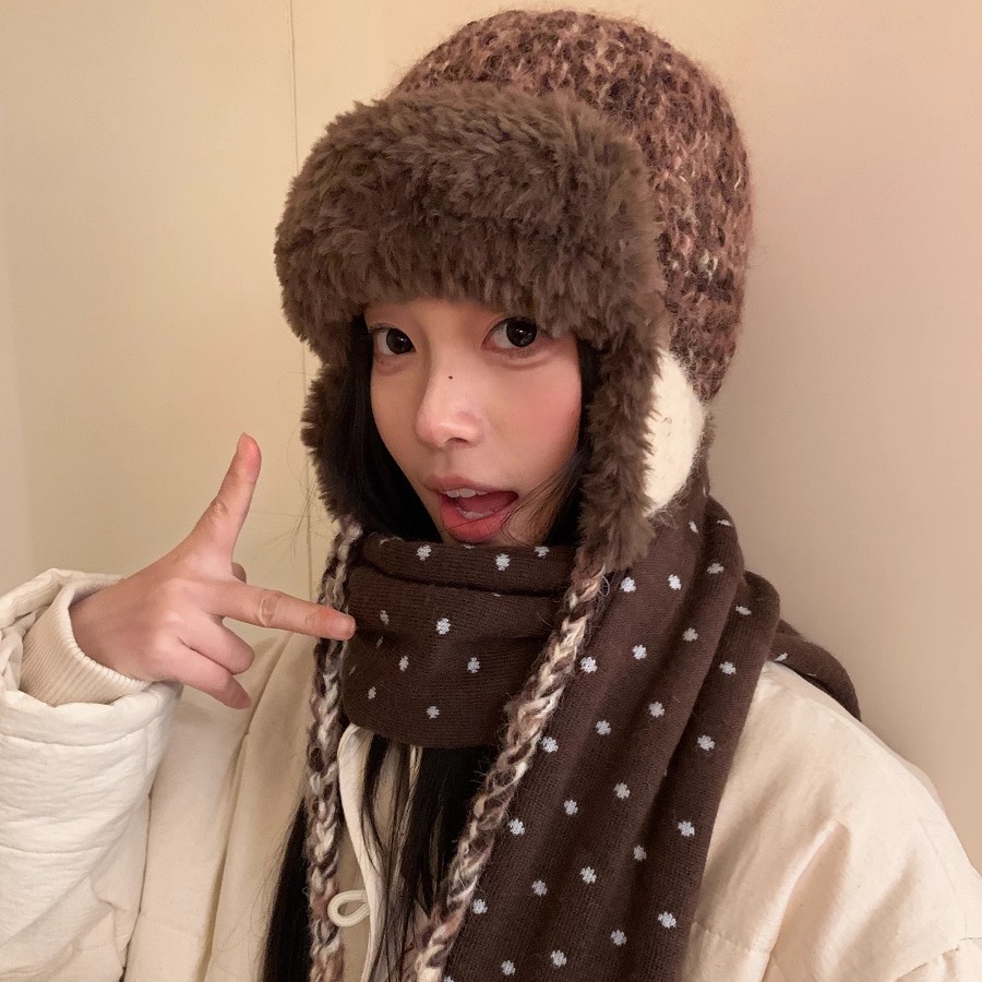 新款复古毛绒针织毛线护耳雷锋帽