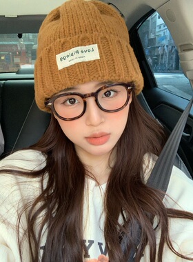 大头围帽子女秋冬季保暖贴布针织帽ins百搭冷帽显脸小毛线帽男潮