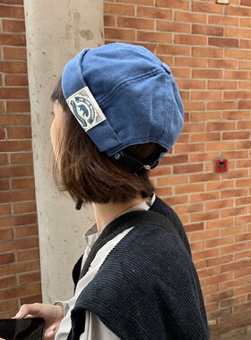 帽子男日系复古贴布瓜皮帽雅痞圆顶地主帽潮春秋百搭休闲贝雷帽女