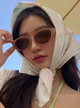 新款郁金香丝巾女夏法式浪漫文艺小清新方巾头巾发带装饰领巾韩国