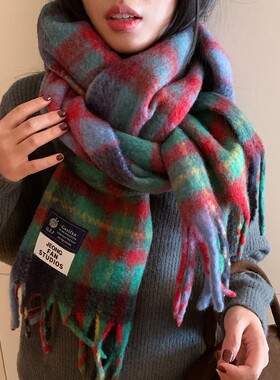 2026氛围感复古流苏格子围巾女秋冬季高级感百搭加厚保暖披肩围脖