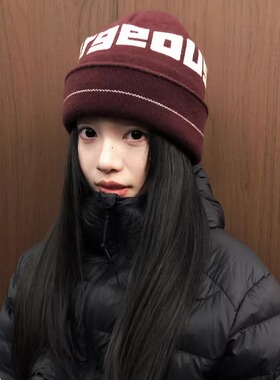 休闲百搭羊毛字母针织帽女冬季户外滑雪保暖帽子毛线护耳冷帽男潮