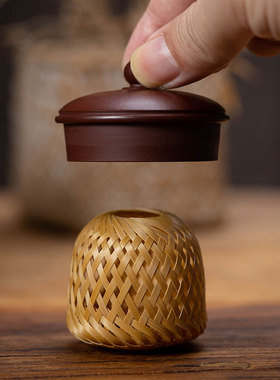 木鱼 纯手工竹编盖置 藤编盖托陶瓷茶碗盖托功夫茶具配件茶宠摆件