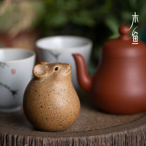木鱼摇钱生肖老鼠手工粗陶茶宠