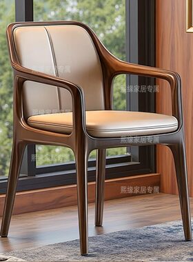 新中式北美黑胡桃木现代家用卧室单人位学习久坐书桌椅休闲靠背椅
