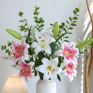 真花束百合满天星套装花束家居摄影装饰摆件样板房软装花艺