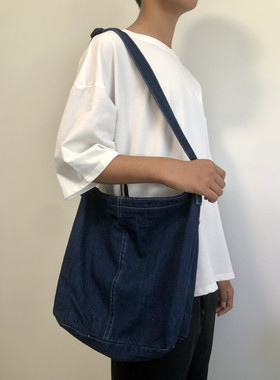 牛仔帆布包斜挎包韩版大容量韩系慵懒风学生上课通勤单肩包邮差包