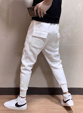 加绒休闲运动裤男宽松束脚收口哈伦裤抽绳针织卫裤小脚工装裤百搭