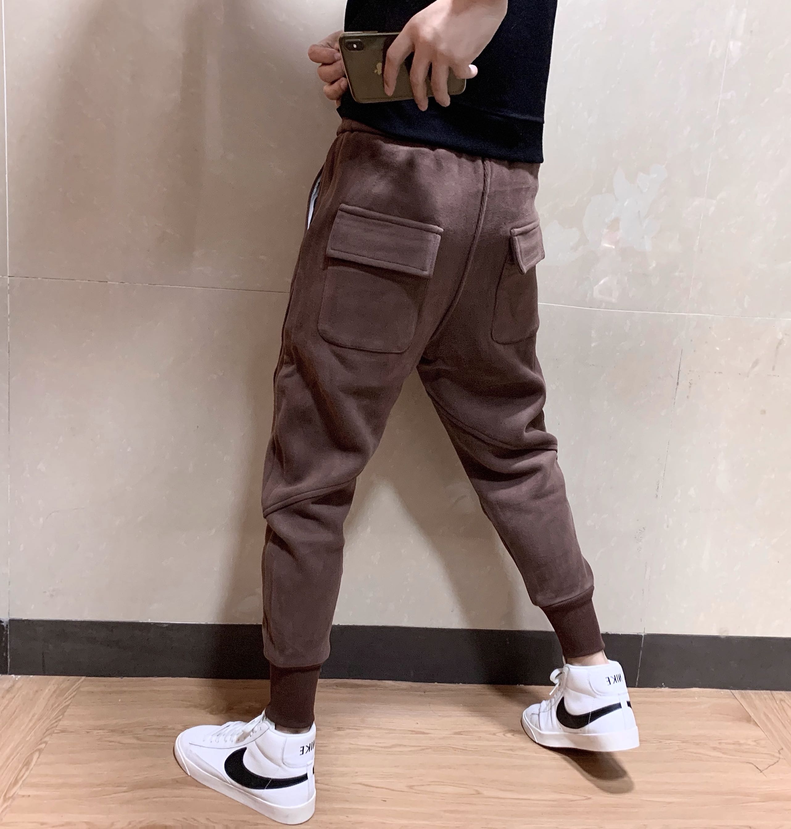 潮牌卫裤男宽松纯色运动裤男士束脚百搭休闲裤秋冬新款加绒小脚裤