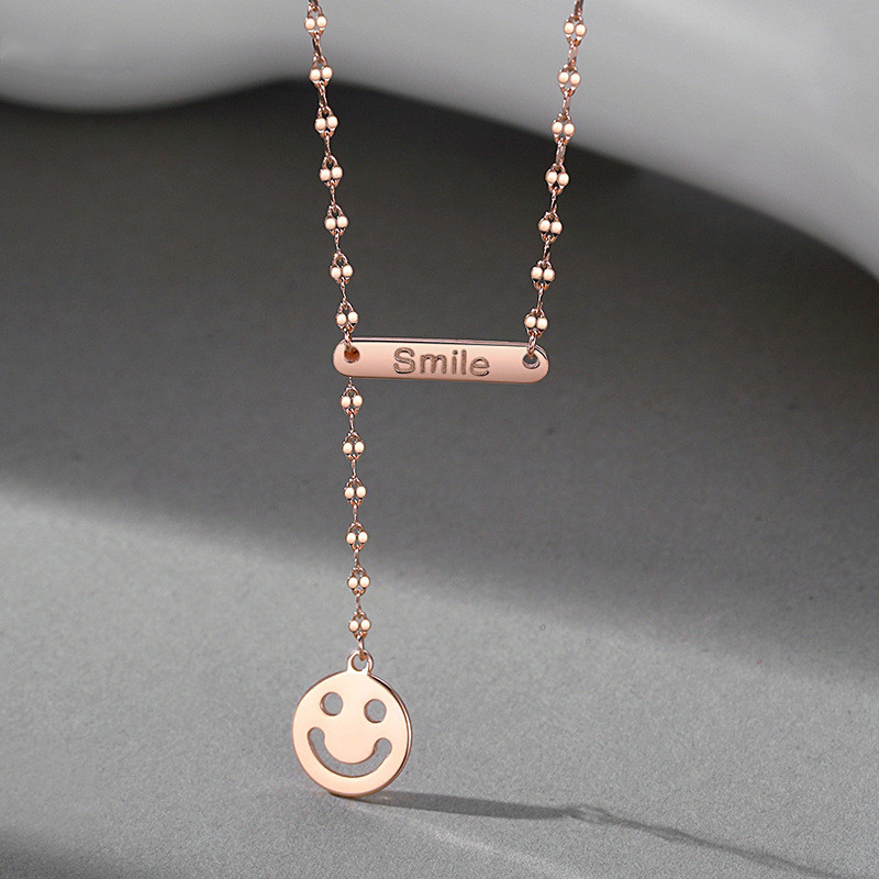 纯银ins风小众创意设计微笑项链女玫瑰金锁骨链欧美嘻哈项链女夏