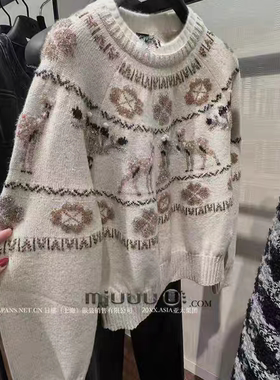 日娜高奢20XXASIA小鹿 owq 26早春新款高智风针织开衫提花圣诞