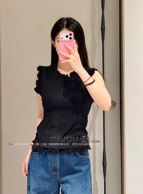 日娜高奢20XXASIA 5 sad 黑色荷叶边无袖背心女上衣修身显瘦吊带