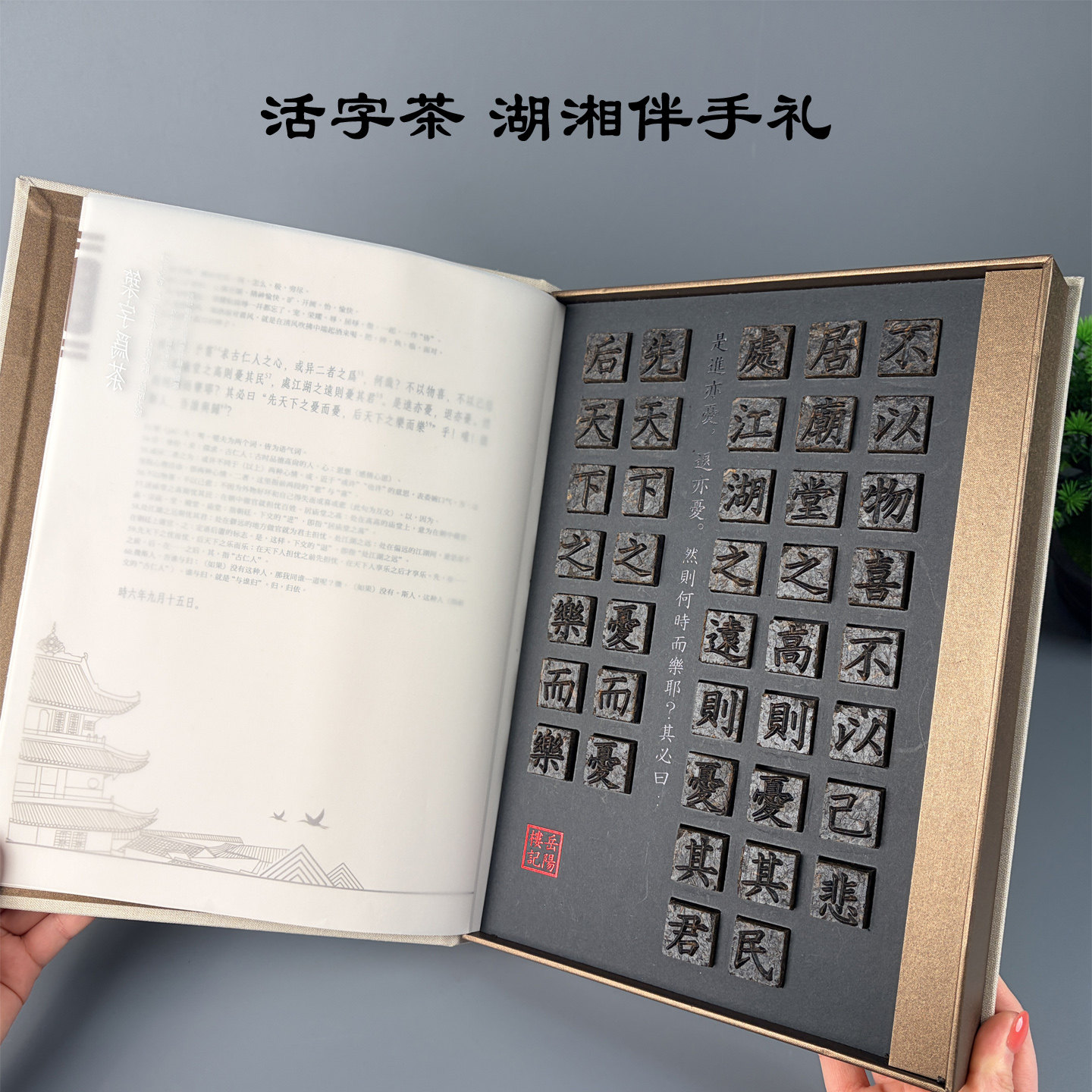 岳阳楼记活字茶叶礼盒湖湘特色伴手礼湖南安化黑茶商务礼品定制