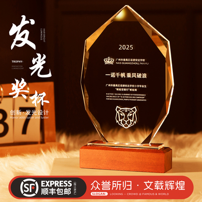 水晶奖杯定制定做创意2025新款冠军奖牌高档优秀员工发光大气摆件