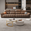 极简真皮沙发头层牛皮客厅组合现代简约头枕可调棕色直排沙发 意式