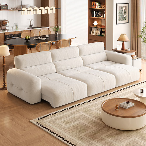 布雷尔零靠墙电动功能布艺沙发床小户型客厅直排猫抓布豆腐块沙发