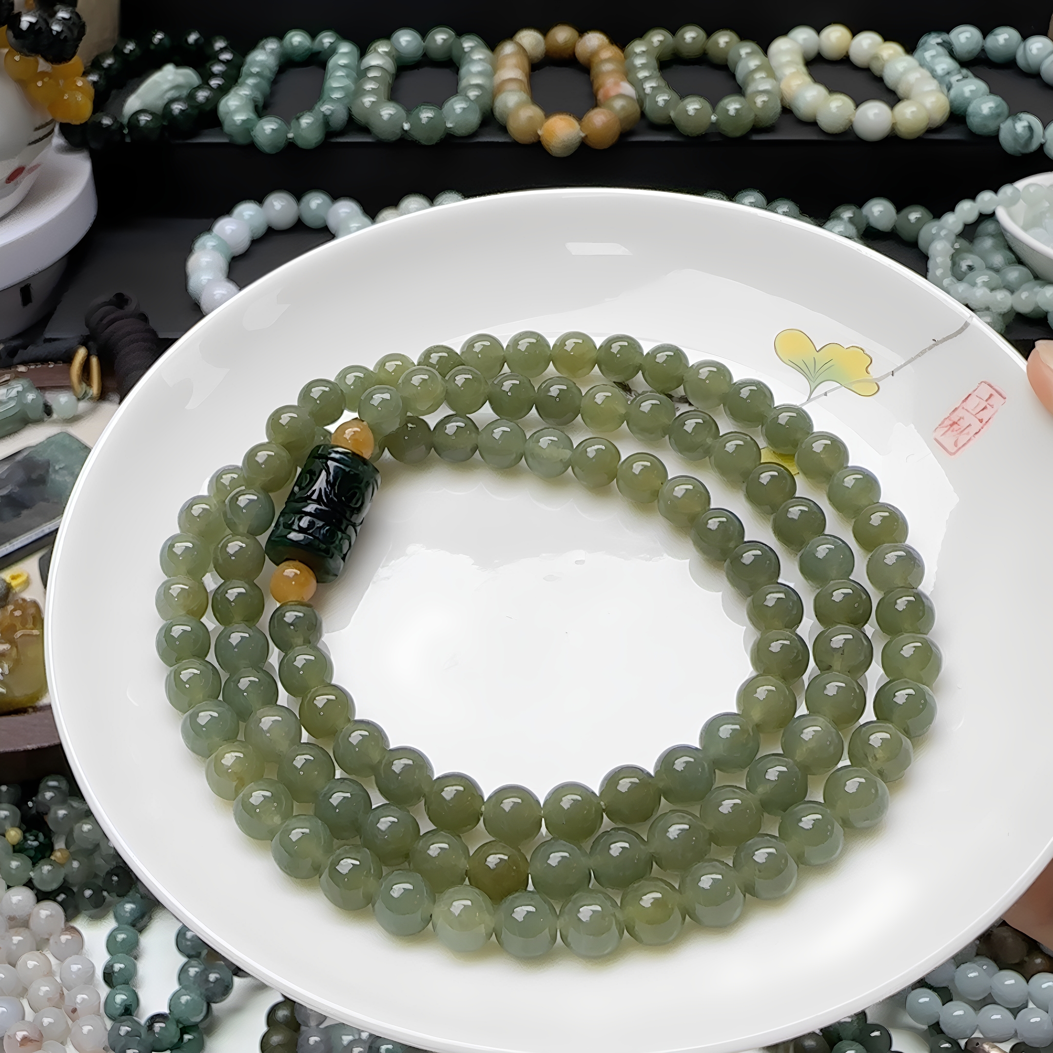 翡翠冰茶青色珠链