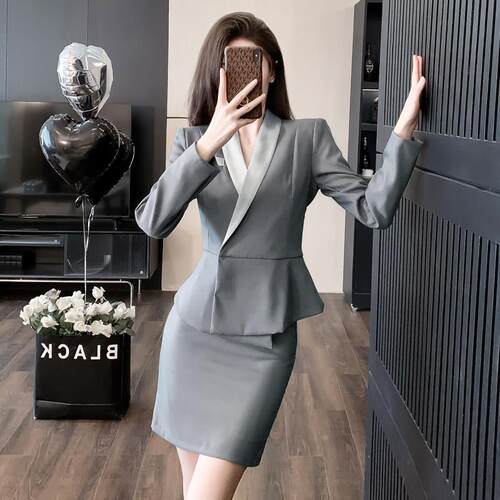 灰色西装外套女空姐制服职业套装2026新款春秋酒店前台接待工作装