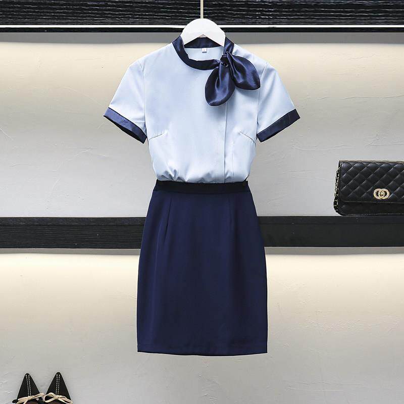 空姐职业短袖女装 美容师前台夏季工作服 女裙套装珠宝店工装