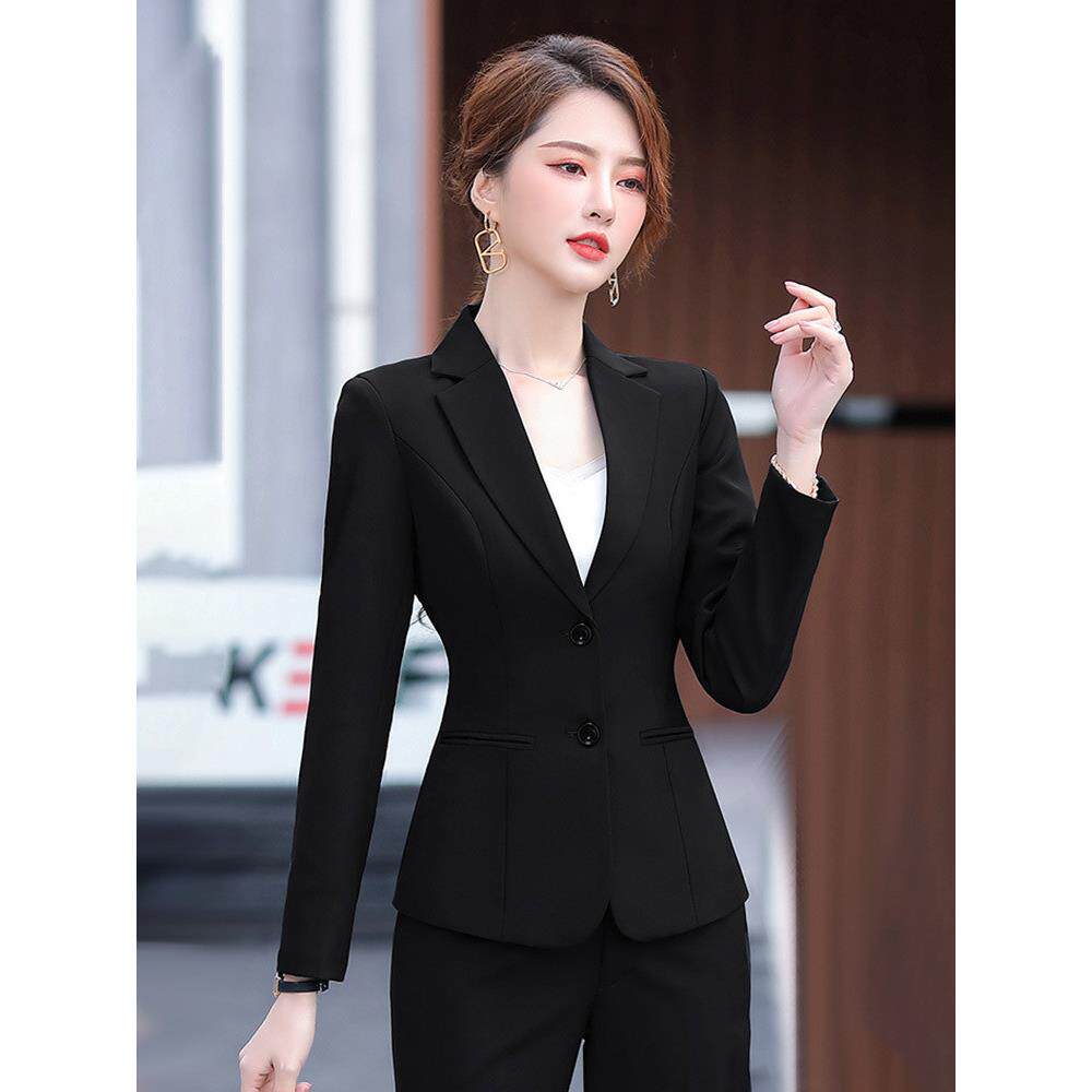 黑色西装外套女大学生面试气质女神范酒店工作服西服套装职业正装