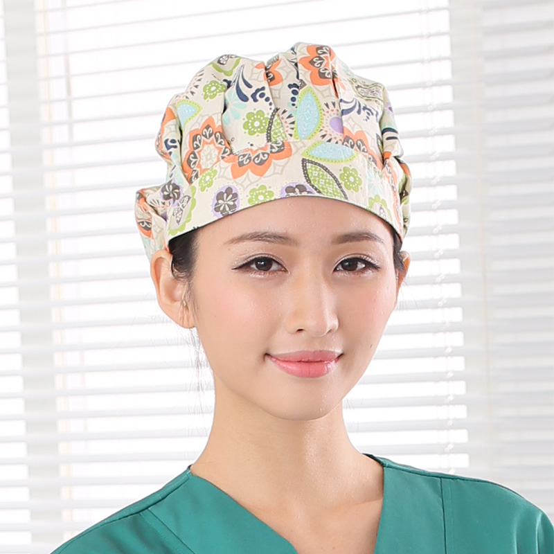 五彩大花图案 女款时尚手术室专用花帽 医生帽子 卫生帽 纯棉透气