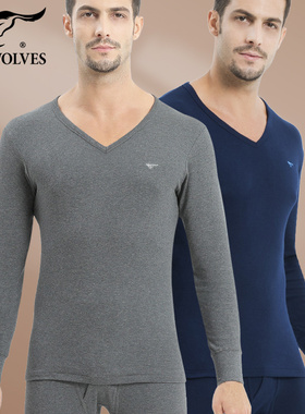 七匹狼男保暖内衣一套装纯棉爸爸秋衣裤秋裤V领鸡心低领中厚青年