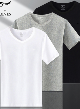 七匹狼男士纯棉短袖白T恤秋冬打底衫内衣内搭老头汗衫全棉背心V领