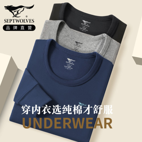 七匹狼100%纯棉保暖秋衣线衣男士