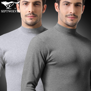 七匹狼半高领纯棉保暖内衣男土中领线衣中老年秋衣秋裤 爸爸 一套装