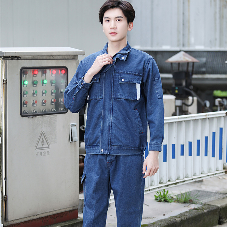 牛仔工作服男装套装春磨电焊防烫阻燃工装制服工作秋冬服服劳保男