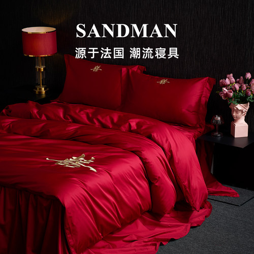 Sandman世纪之婚红色结婚四件套婚庆全棉长绒棉刺绣结婚床上用品