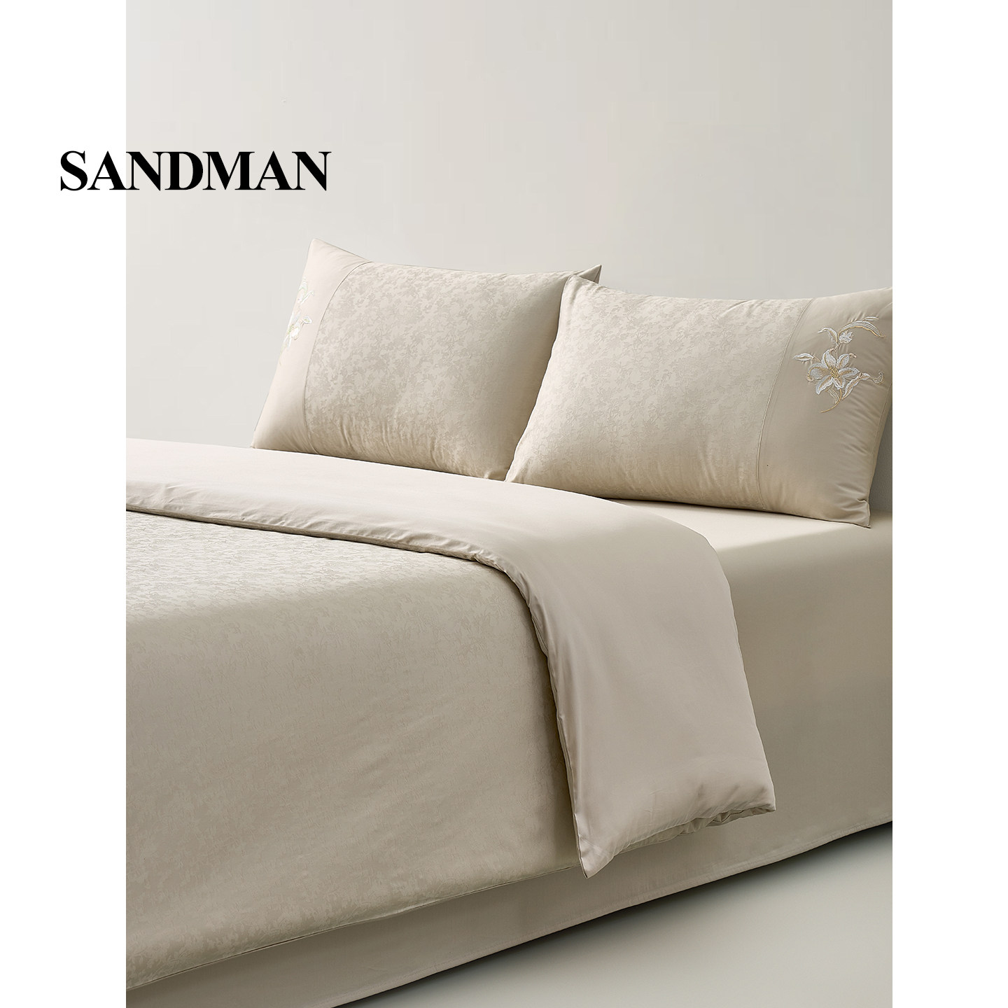 Sandman【马年限定】全棉提花刺绣拼接米色高级感被套床单四件套