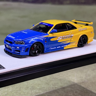 尼桑GTR R34开盖版SPOON涂装 TimeMicro TM 1:64仿真合金汽车模型