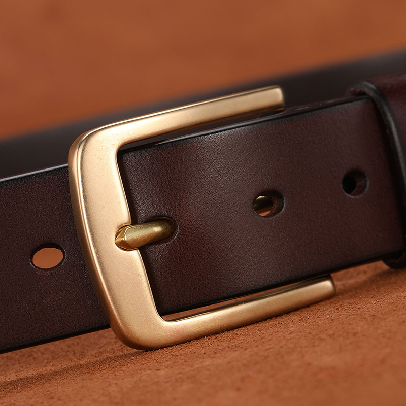 皮带男士真皮针扣青年中年休闲裤带商务铜扣头层牛皮手工腰带新品