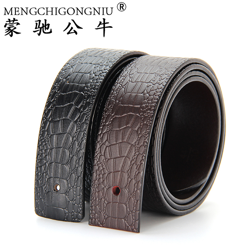 皮带男真皮无扣带身针扣头层纯牛皮鳄鱼纹不带扣平滑扣皮带条无头