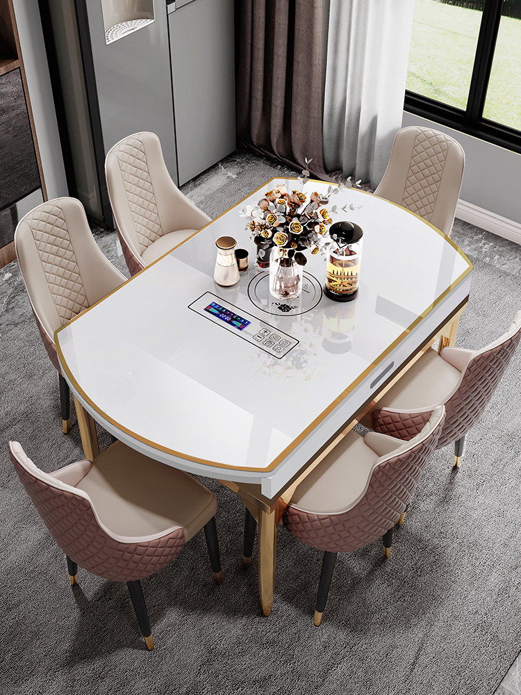 Folding table with induction stove Modern simple household dining table Variable round table Light luxury dining table Multi-functional small apartment type
