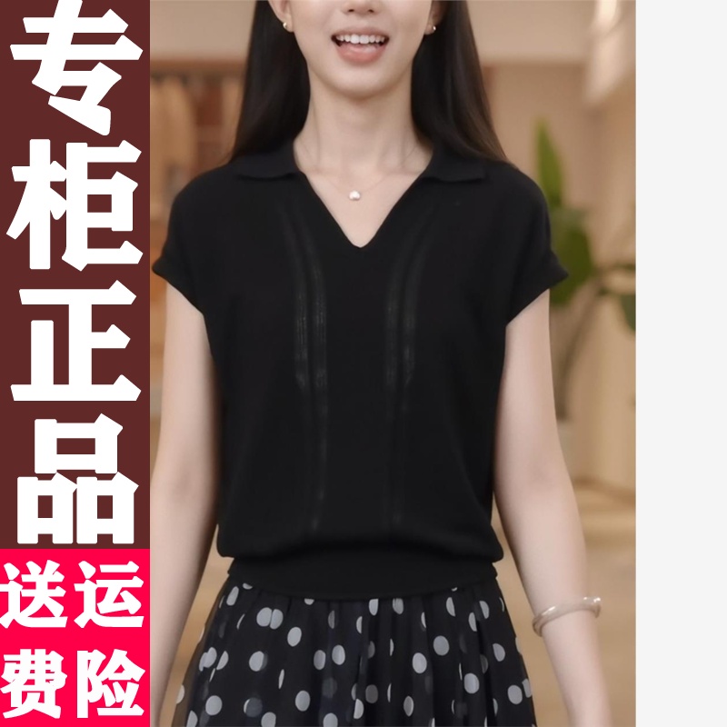 韩系纯色套头轻奢t恤衫v领新款短袖时尚冰丝上衣2025夏季洋气百搭